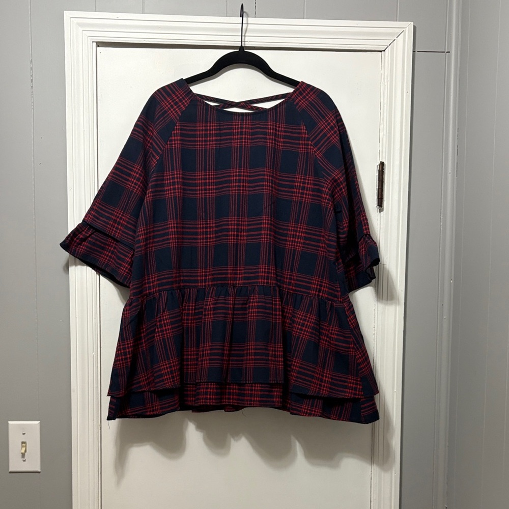 BD Collection Navy and Red Plaid Blouse